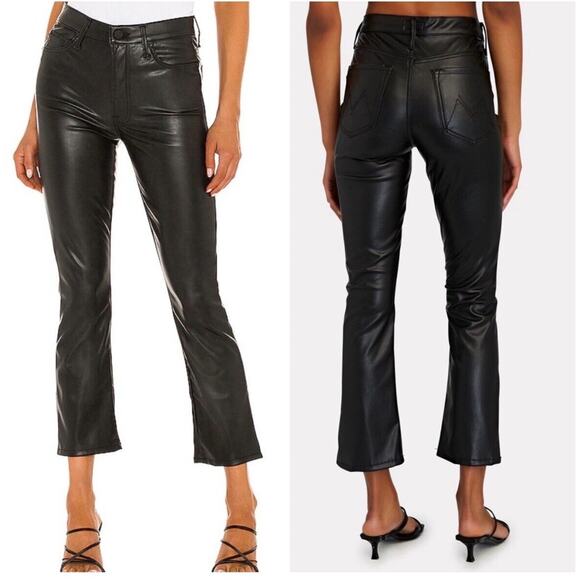 Mother Women's Mid Rise Faux Leather The Insider Ankle Jeans in Black Size 23 - Picture 1 of 14